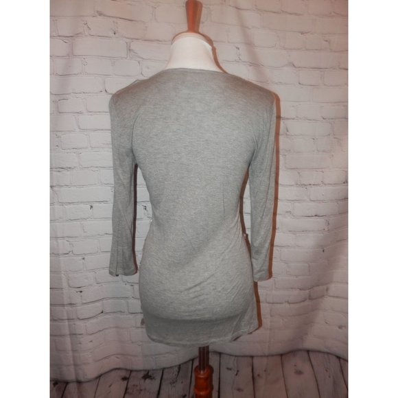 Top Small Gray Knit Vneck Cardigan Buttons Tiered - Picture 4 of 5